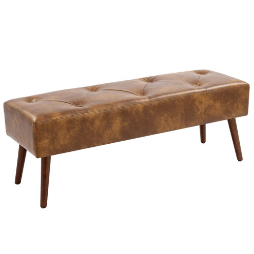Small (under 45 In.) Bretton Faux Leather Bench With Wooden Legs 